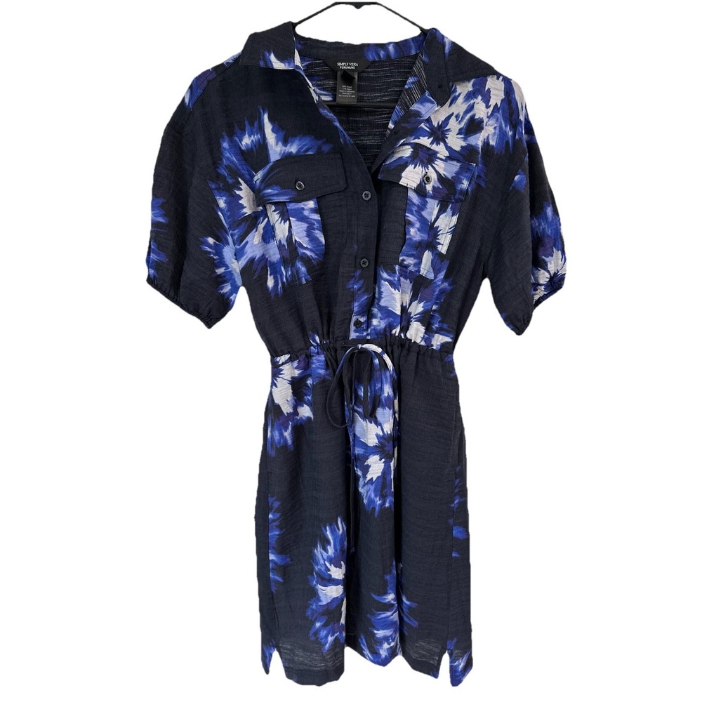NWT Simply Vera Wang Beach Dress‎ Cover Up Womans XS Blue Tie Dye Floral